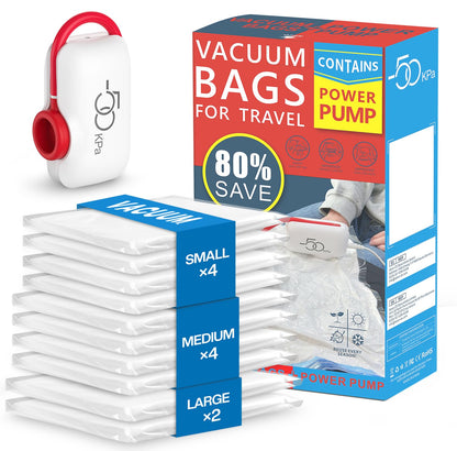 Vacuum Storage Bags for Travel, 10 Pack Vacuum Seal Bags for Clothing Travel, Compression Packing Kit with High Pressure Electric Pump, Space Saver for Clothes Luggage Traveling
