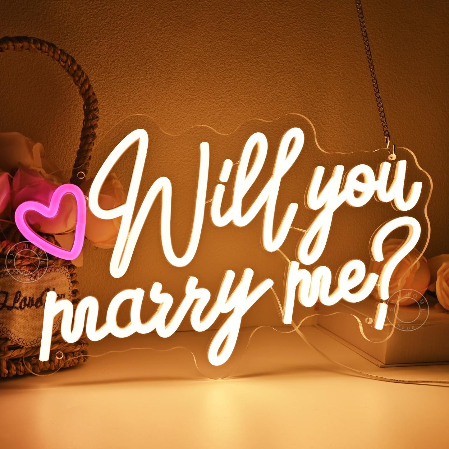 SYLHOME Will You Marry Me ? Led Neon Light Sign Heart Wedding Proposal Bedroom Wall Sign Decor Bridal Shower Engagement Party Backdrop 15.75" X 9.45" USB