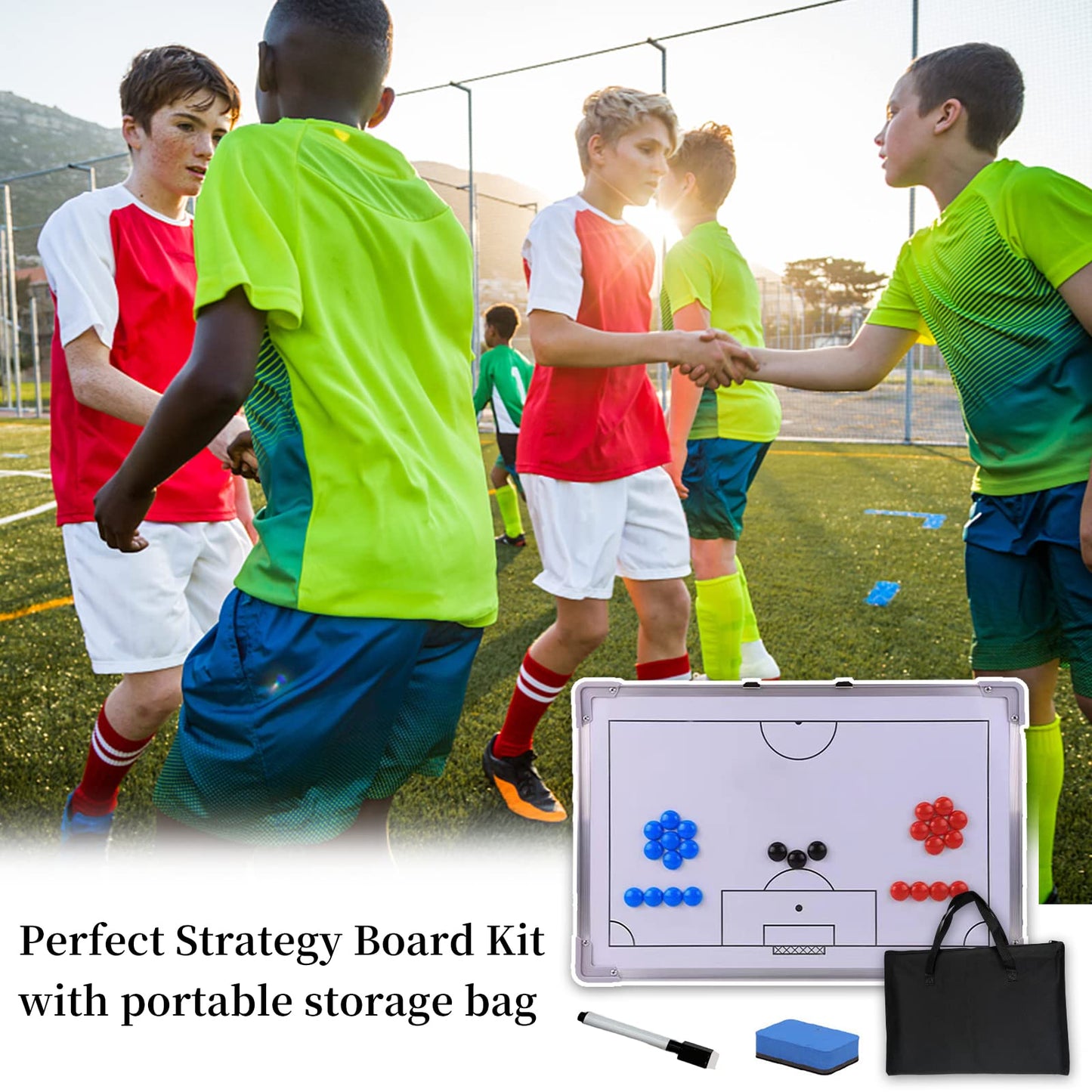 Suprwin Magnetic Soccer Football Coach Board，Portable Clipboard Tactical Magnetic Board Kit W/Marker Pieces,Pen, Eraser, Storage Bag