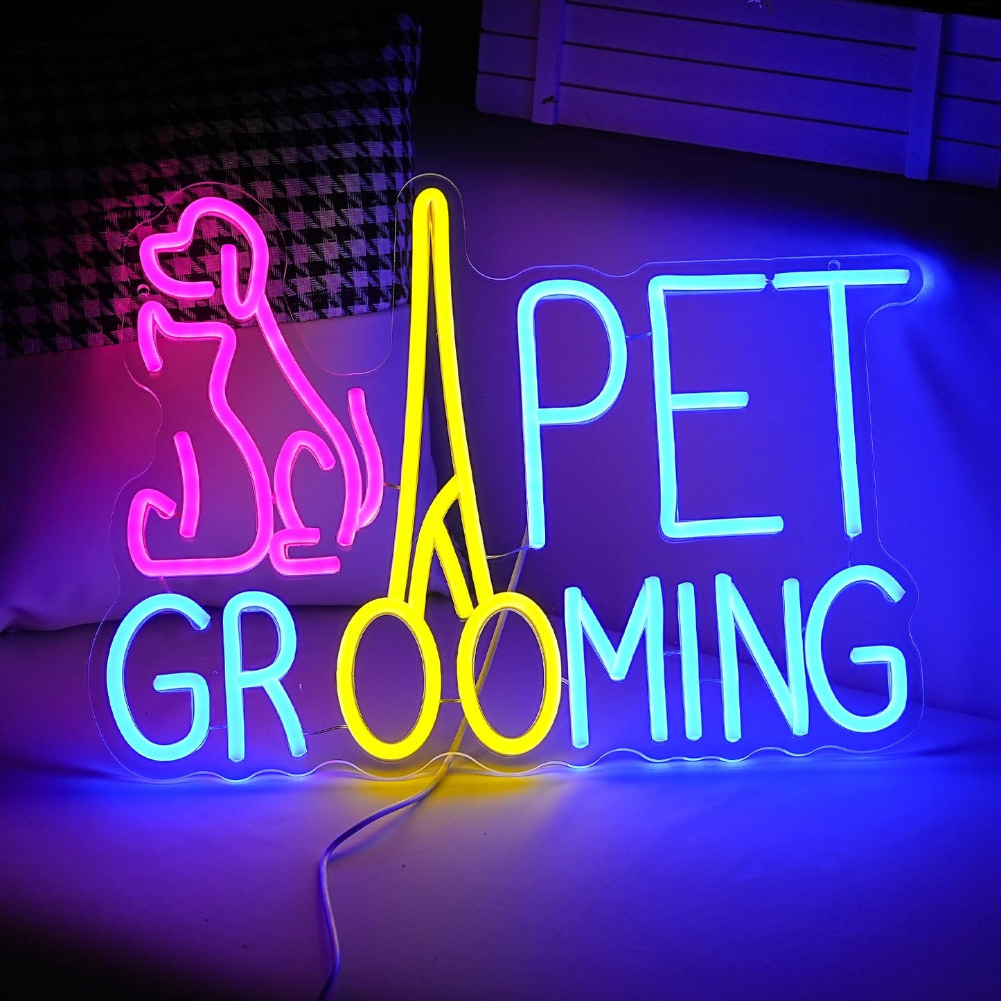 Pet Grooming Neon Sign Dimmable LED Pink Cat Dog Animal Neon Light for Wall Decor Pet Light Up Sign Powered by USB for Pet Shop Hoom Decor Boys Girls Gift (16.7"*12"）