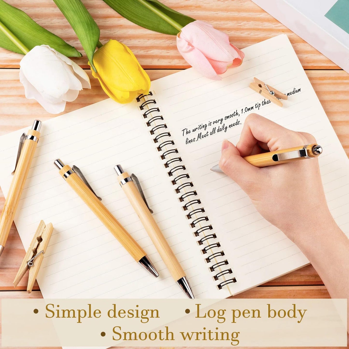 Leelosp 60 Pcs Bamboo Pen Retractable Ballpoint Pen Black Ink 1 mm Sustainable for Writing Office Products Wooden Bamboo Ballpoint for Journal Supplies Decorations