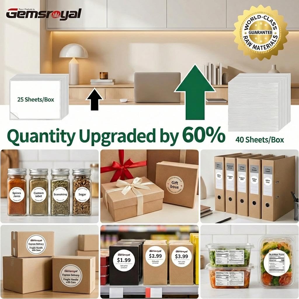 Gemsroyal 3" Round Labels Printable, Matte White Circle Stickers for Inkjet & Laser Printer, Permanent Adhesive Blank Sticker Paper, 40 Sheets, 240 Labels, for Product Merchandising, Favors and Crafts