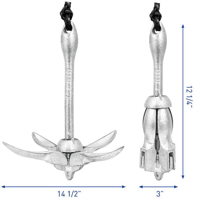 Young Marine Grapnel Anchor Kit for Small Boats, Kayaks, PWC, Jet Ski, Paddle Boards, etc. - 3.5 lbs (Galvanized-Silver)