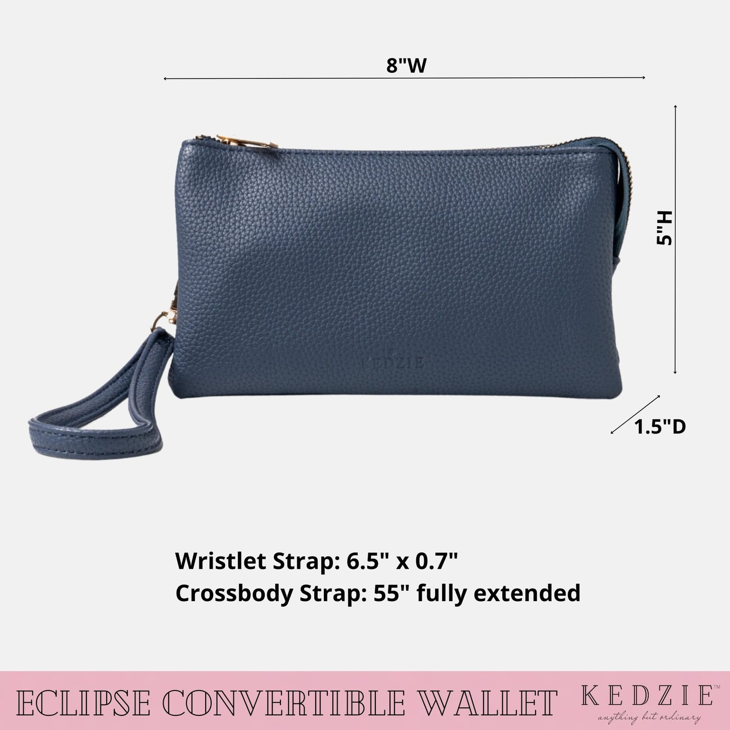 KEDZIE Eclipse Vegan Leather Convertible Purse Wallet Crossbody Handbag Clutch for Women - Navy