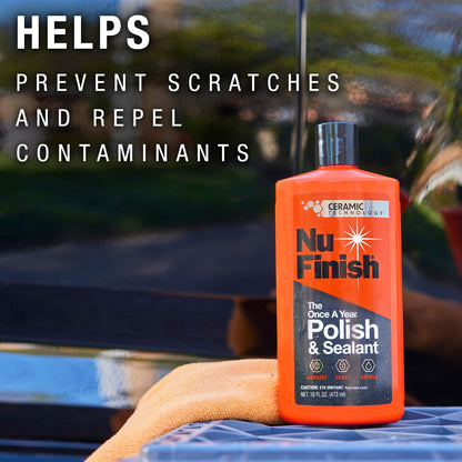 Nu Finish Once a Year Polish and Sealant, Car Polish and Paint Sealant with 3-in-1 Ceramic Technology to Repair, Seal and Repel, 16 fl oz Bottle