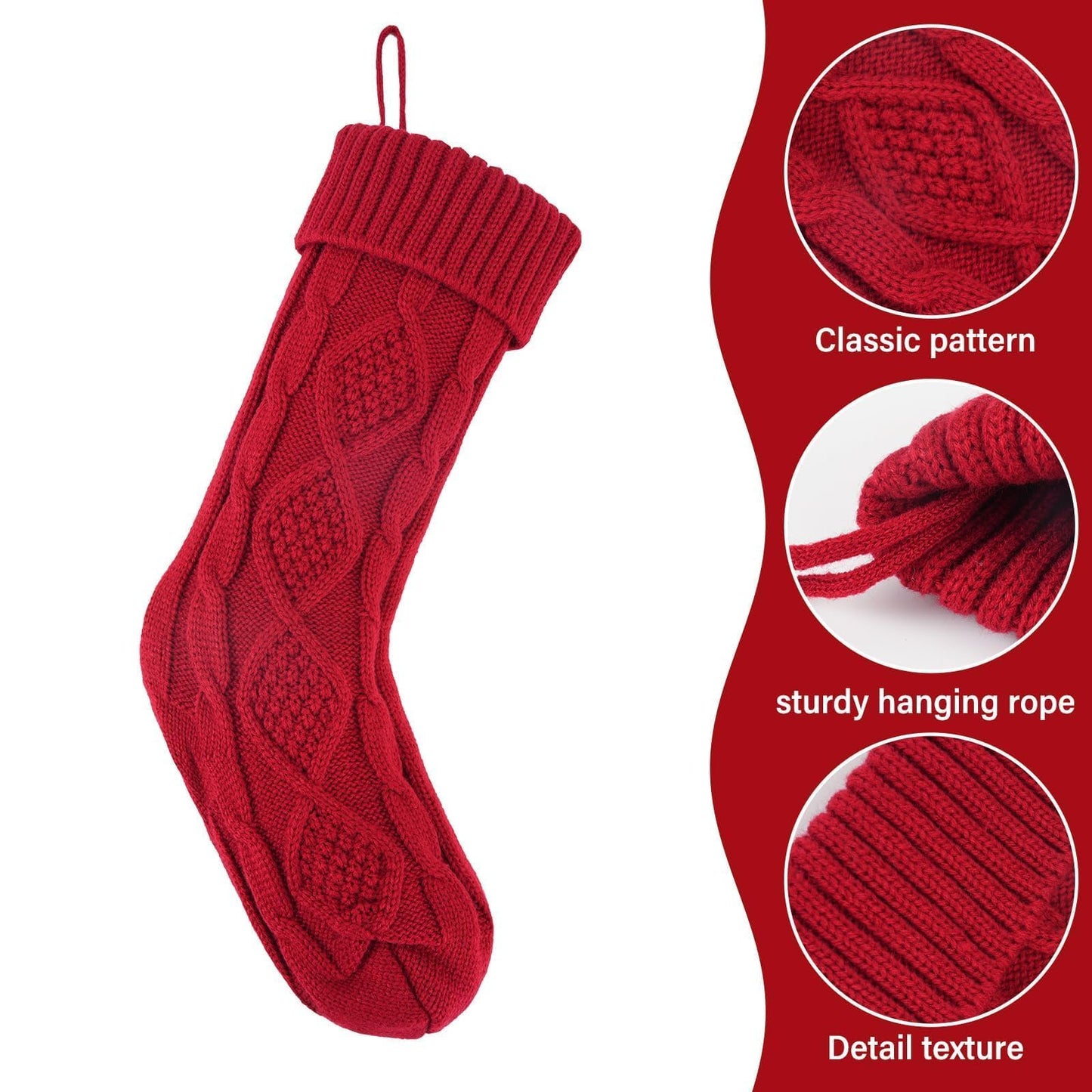 DigiGlow 6PACK 18Inch Cable Knitted Christmas Stockings, Personalized Hanging Stockings for Holiday Party, Christmas Tree, and Family Home Decor in Red, White, Green