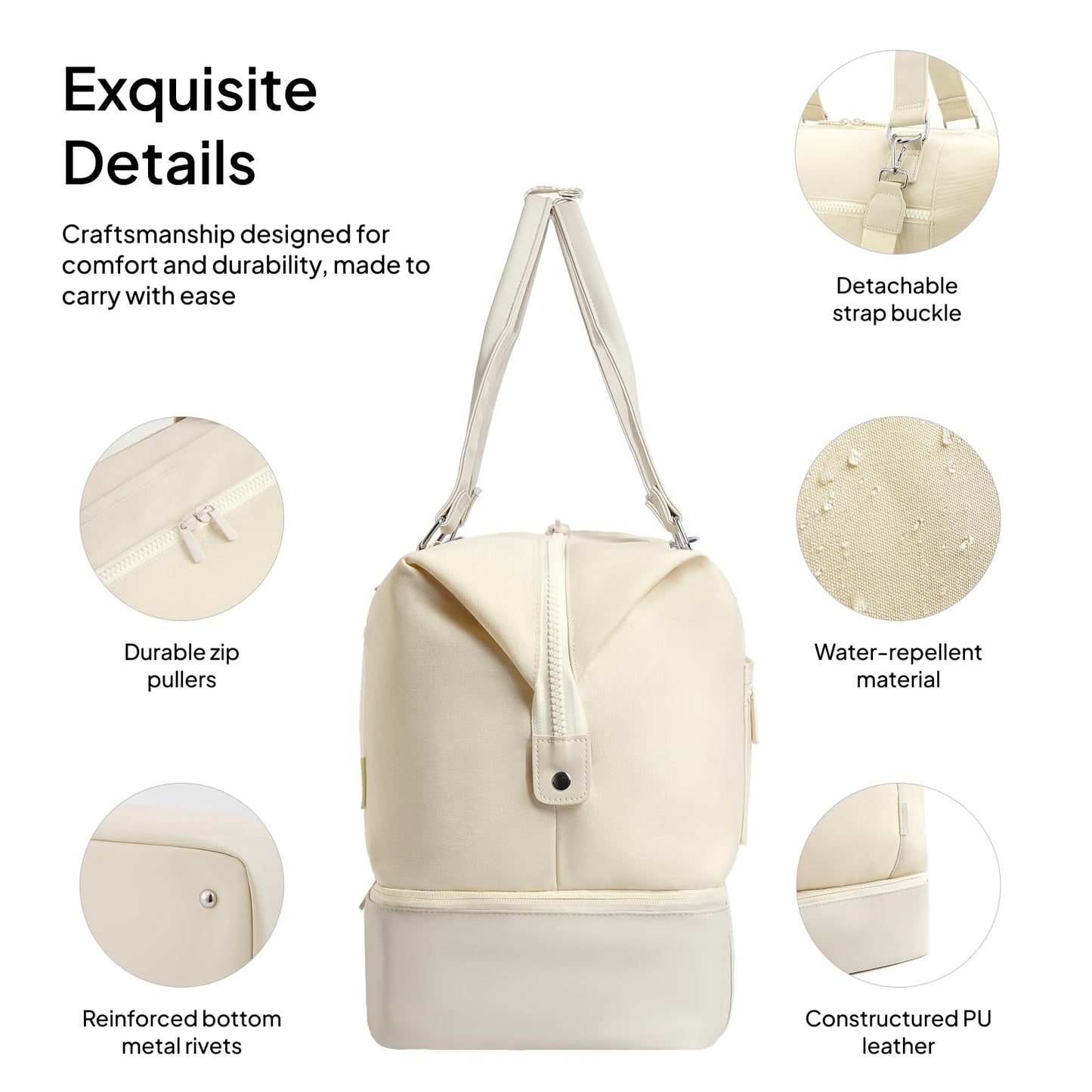 Travel Duffle Bag for Women, 40L Weekender Bags Airline Approved Carry On with Shoe Compartment & Waterproof Wet Pocket, Durable Nylon Weekender Overnight Bag for Travel, Gym, Business Trip, Beige