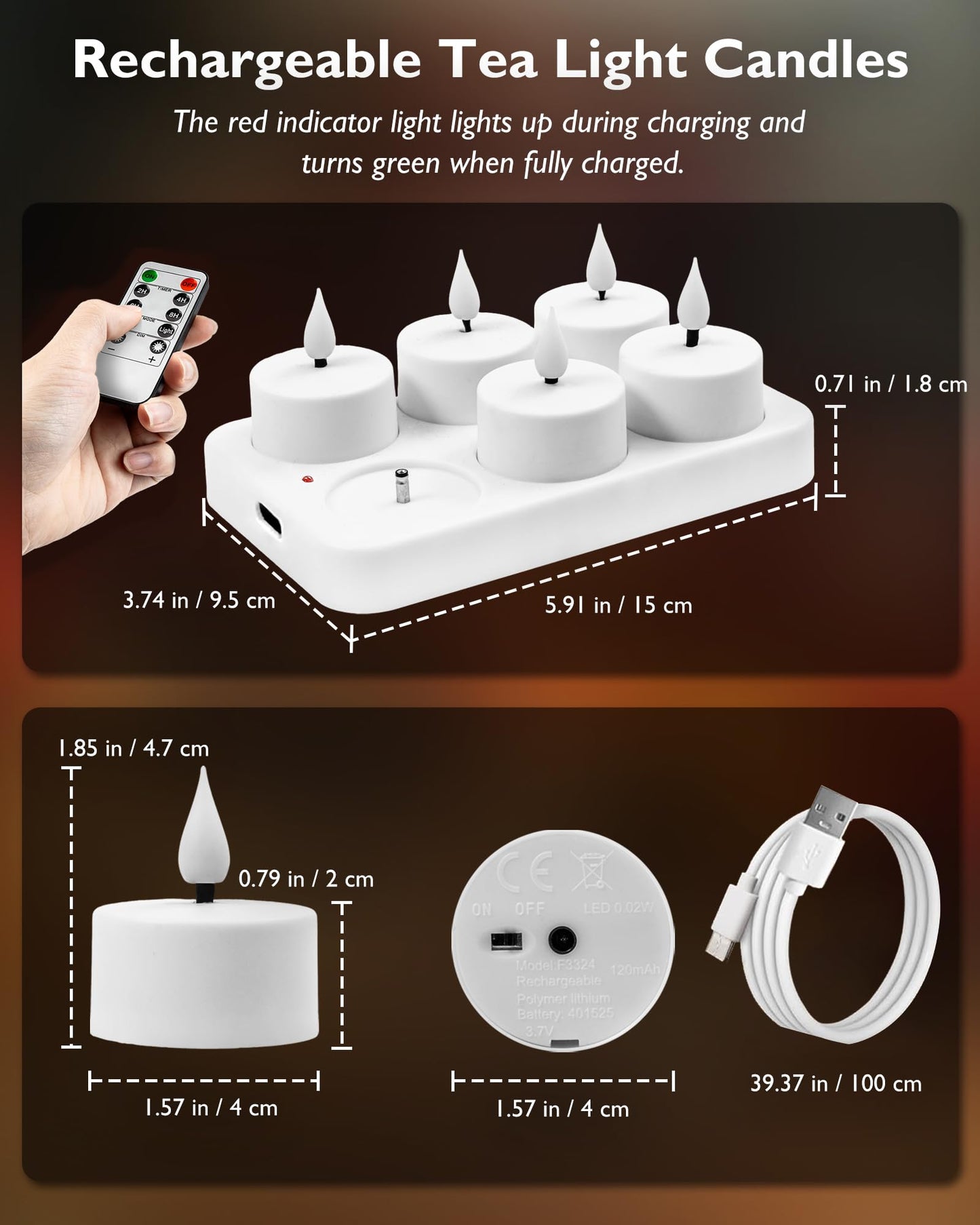 Homemory Rechargeable Tea Lights Flameless Candles with Remote Timer, Battery Operated LED Tealight Candles, USB Candles for Wedding Table Centerpiece Reception Banquet Christmas Halloween, 6-Pack