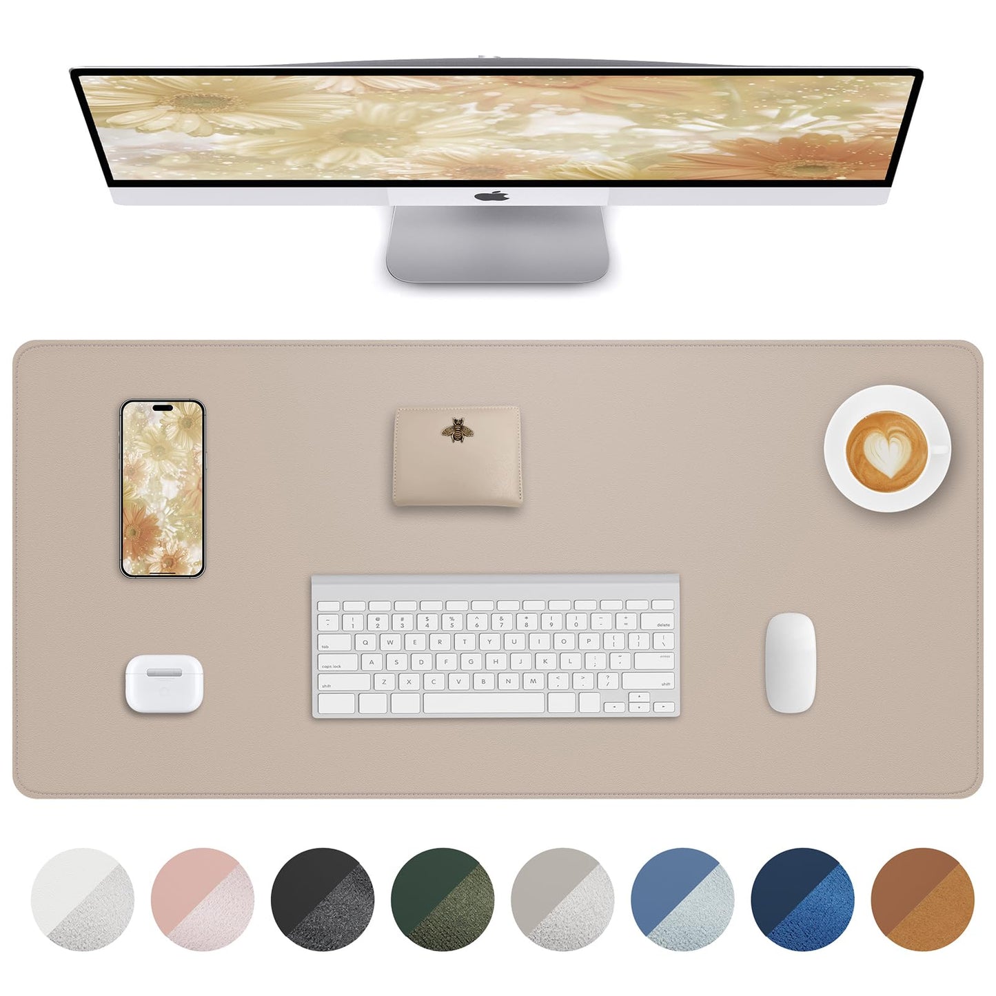 Leather Desk Pad Protector, Mouse Pad, Office Desk Mat, Non-Slip PU Leather Desk Blotter, Laptop Desk Pad, Waterproof Desk Writing Pad for Office and Home (Beige, 31.5" x 15.7")