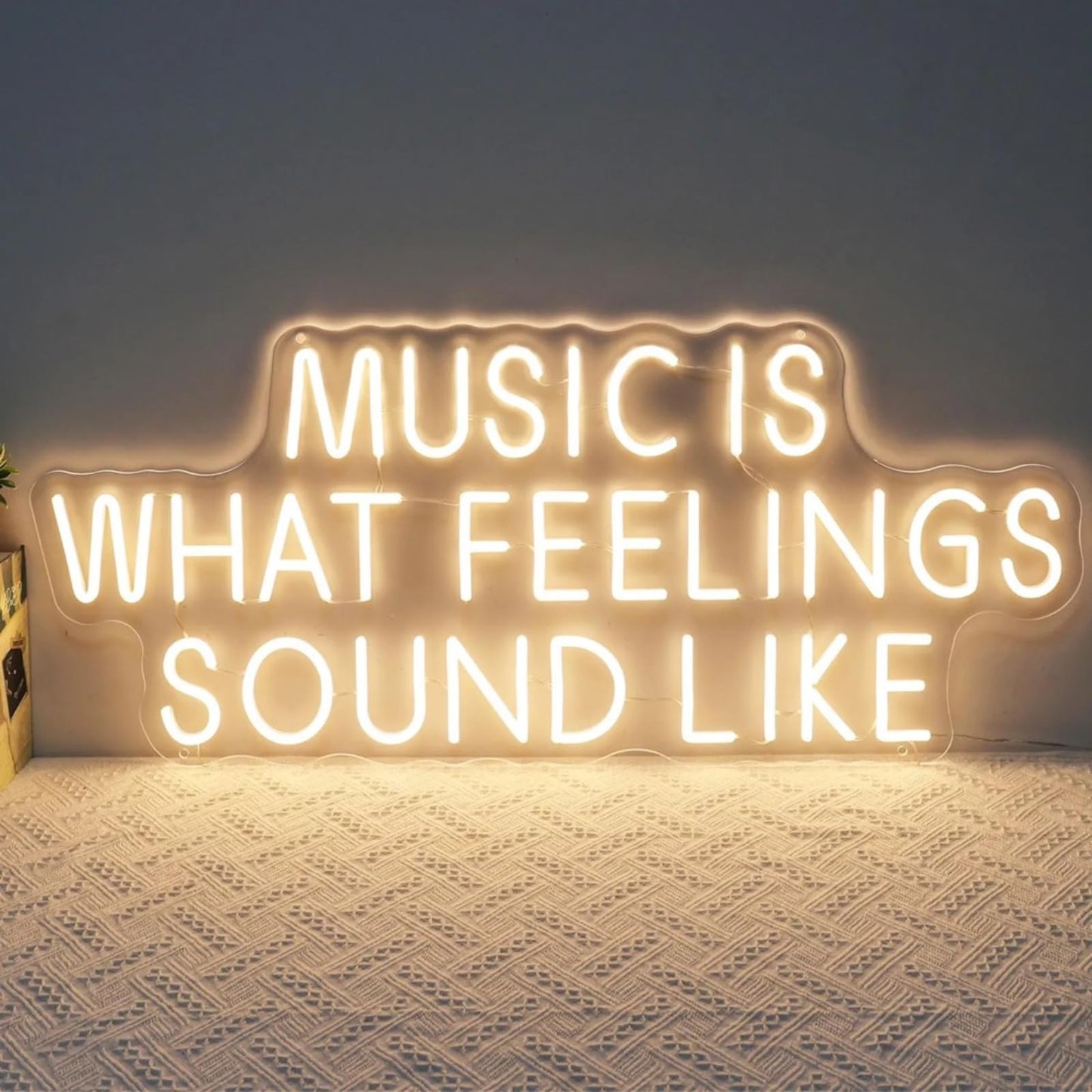 Music Is What Feelings Sound Like Neon Sign For Wall Decor Warm White Letter Neon Light Recording Studios Live Music Neon Light Sign LED Word Light for Studio Concert Bar Bedroom Decoration