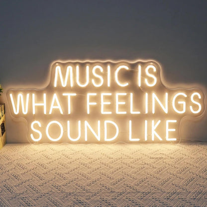 Music Is What Feelings Sound Like Neon Sign For Wall Decor Warm White Letter Neon Light Recording Studios Live Music Neon Light Sign LED Word Light for Studio Concert Bar Bedroom Decoration
