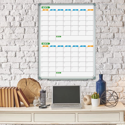 Lockways 2 Monthly Dry-Erase Calendar Whiteboard, 24" x 18", Wall-Mounted Aluminum-Framed Calendar Board
