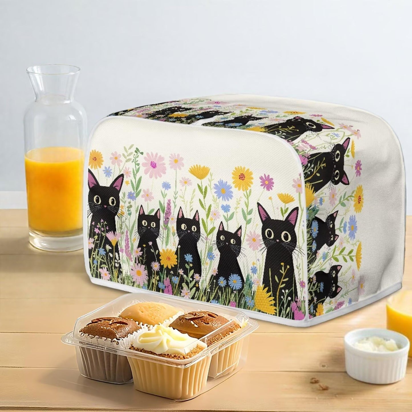 ASQVTIFE Cute Black Cat Toaster Cover 4 Slice Wide Slot Toaster Oven Covers for Kitchen Counter Black Cat Kitchen Bakeware Protector Fits for Most Standard 4 Slice Toasters