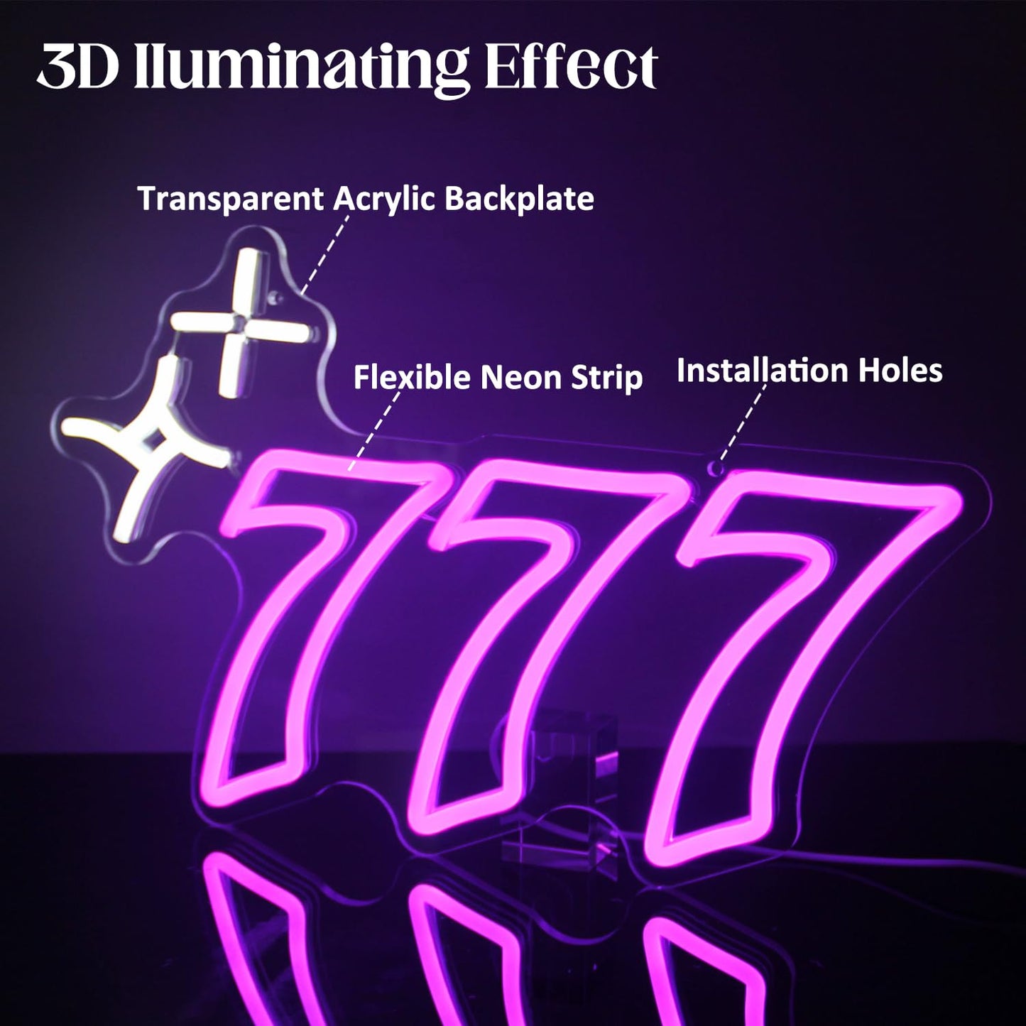 Purple 777 Neon Sign Angel Number Neon Lights Signs Lucky Number Seven LED Neon Signs for Wall Decor White Star Neon Wall Sign 777 Light Up Sign for Bedroom Dorm Birthday Party Y2k Room Decor
