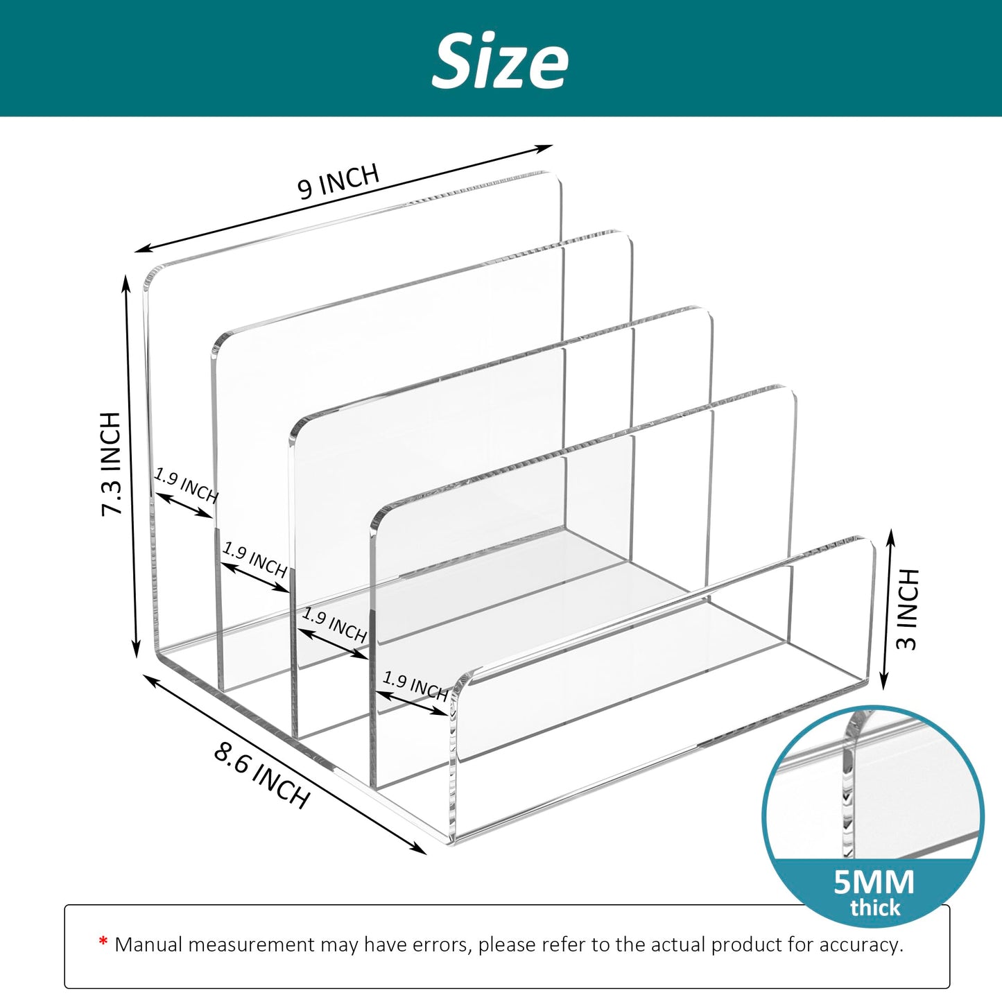 Sezanrpt Acrylic File Holder 4 Compartment, Clear Desk File Organizer, Acrylic Organizer for Books, Phone, Ipad, Envelope, Notebook, Calculator