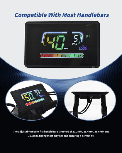 Mcezdy Ebike LCD Display, UART No. 2 Protocol, Colorful Cycling Computer APP Connection, with USB Charging Port, Panel Screen Bicycle Speedometer Odometer(6-Pin)