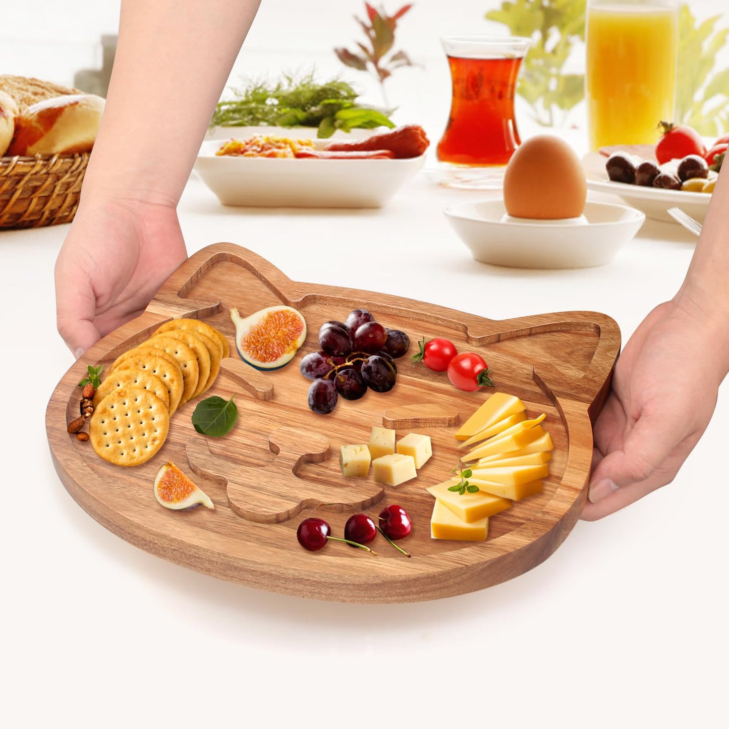 Funny Wooden Charcuterie Board Cute Cat Cheese Boards Cookie Plate for Kitchen Decor Unique Acacia Wood Serving Dish Cake Christmas Charcuterie Board for Women Gifts Dessert Platter Dinner Plates