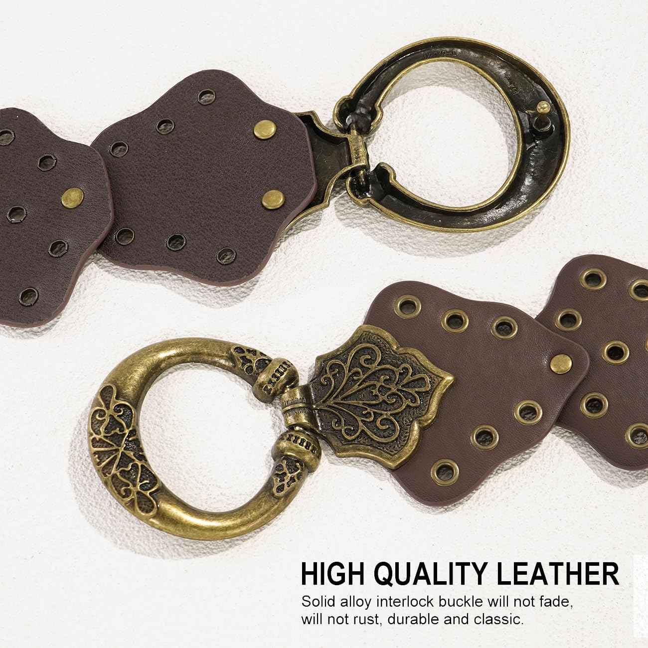 HIQUACC Wide Disc Belt for Women Vintage Leather Hollow Leaf Belt Western Waist Belt (Leaf Brown XL)