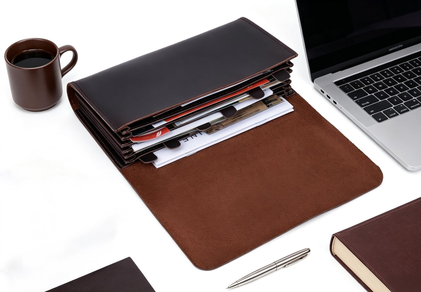 Genuine Leather A6 Receipt Organizer, Leather Expanding Accordion File Folder, 7 Pockets Expanding Bill Receipt Holder for Receipts,Invoices,Coupons,Cards, 7.8X4.3 Inches
