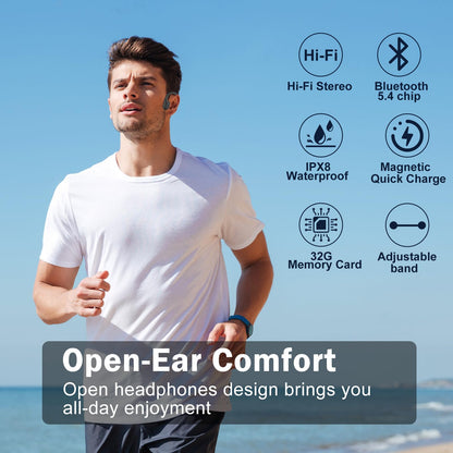 Liquid Silicone Swimming Headphones-Bone Conduction Headphones, IP68 Waterproof Underwater Earphones, LiteSurge Bluetooth Soft/Skin Open Ear Swim Earbuds with 32 GB MP3 Memory for Sport-Jet Black