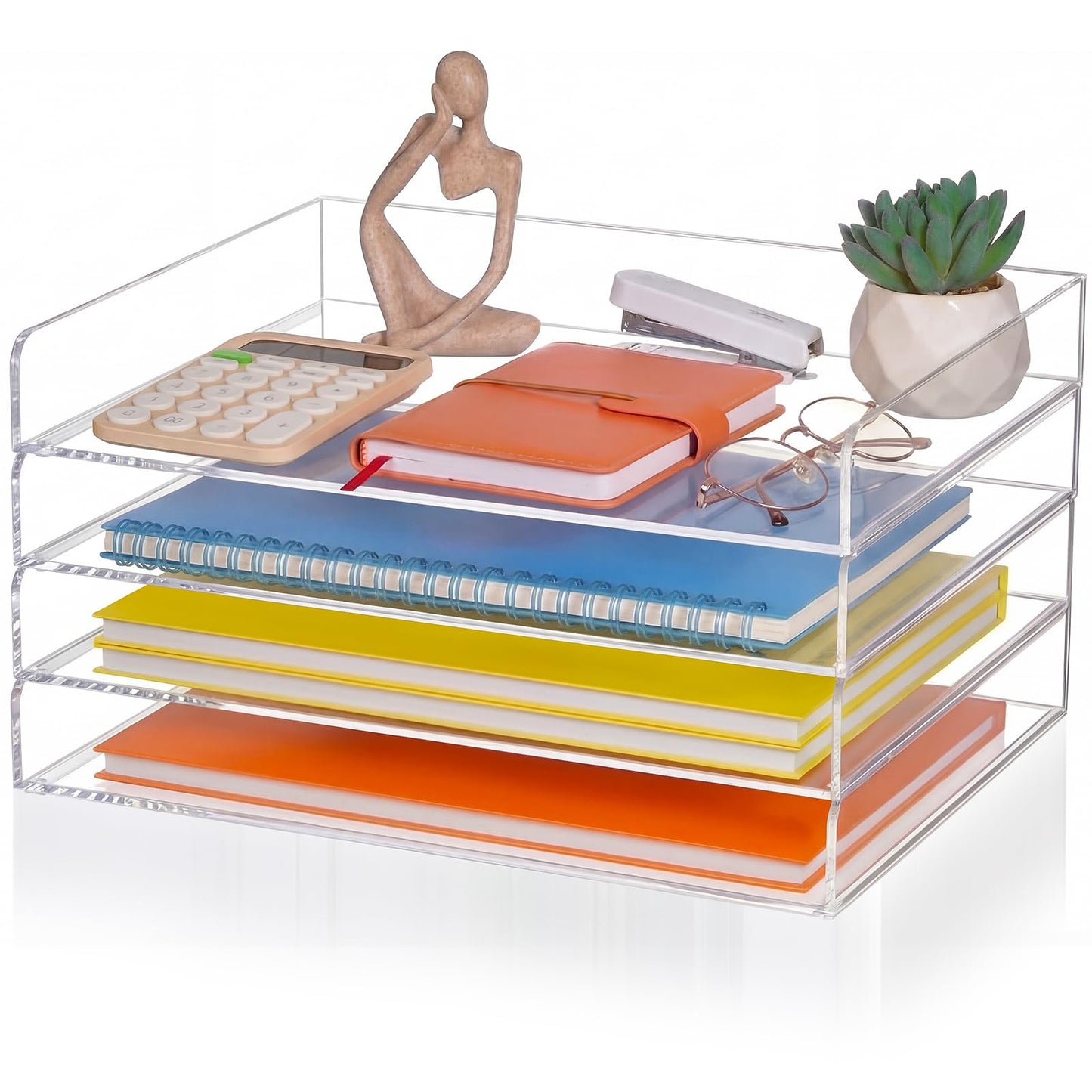 Harloon 4 Tier Acrylic Paper Tray, 13 x 10 x 1.7 Inches, Heavy Duty Stackable Organizer for A4/letter Paper, No Assembly Required, Transparent Acrylic File Storage for Office Workspace Desktop Storage