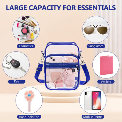 Blvornl Clear Crossbody Bag with Adjustable Shoulder Strap, Stadium Approved PVC Purse Bag, Messenger Bag