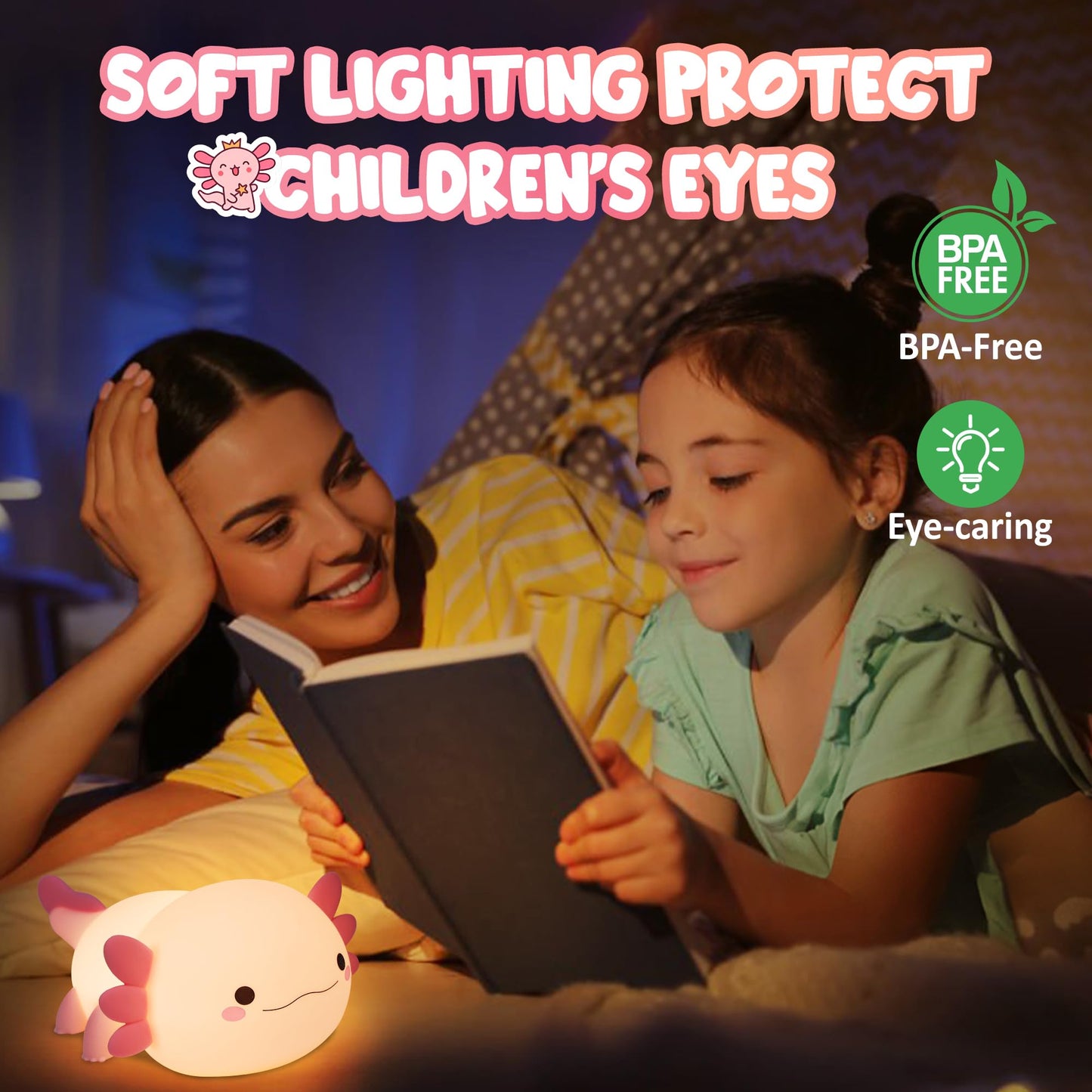 Lampeez Axolotl Gifts, Cute Axolotl Night Light, Soft Silicone Lamp Nursery Nightlight LED Touch Light, Bedroom Decor as Xmas Birthday Gift for Boys Girls