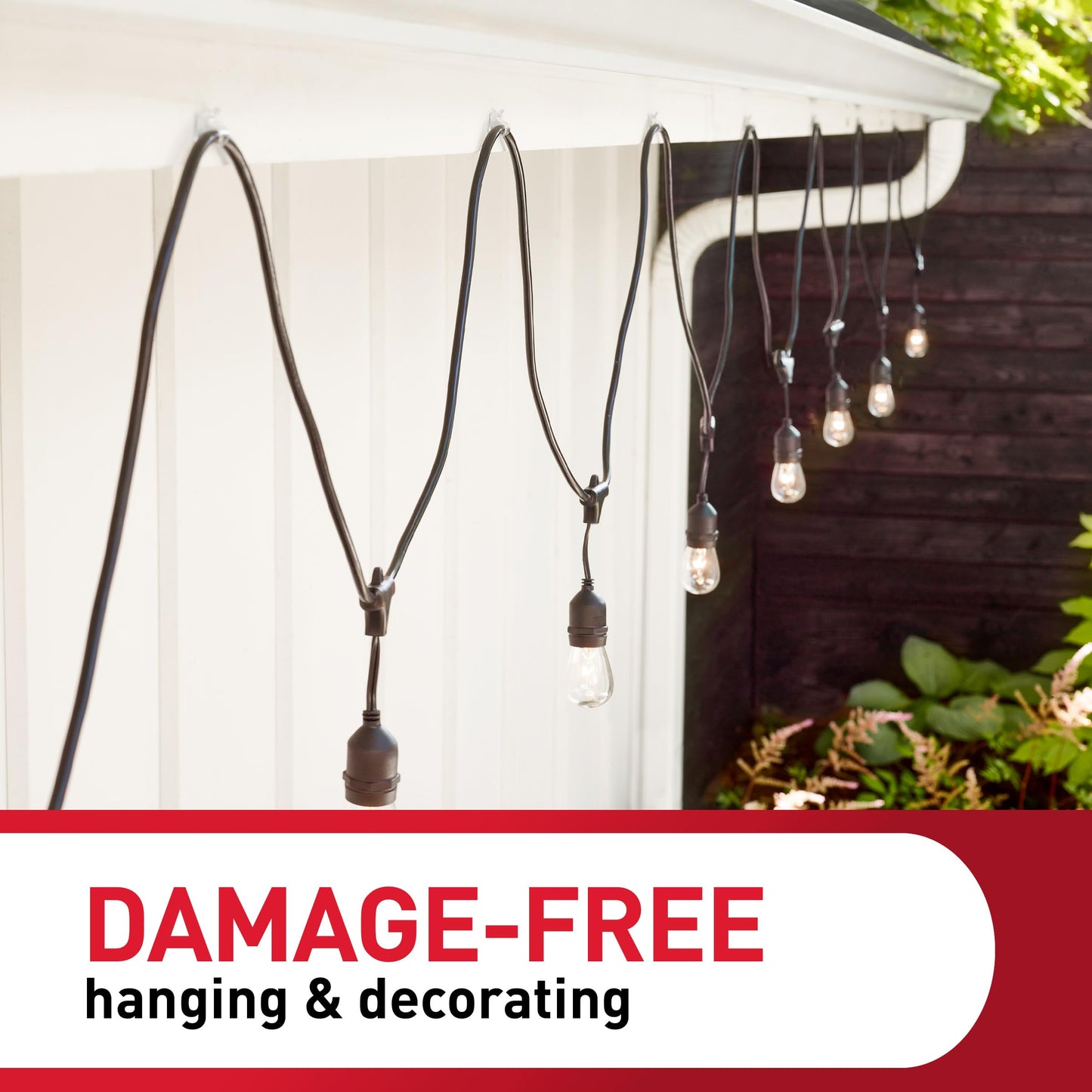 Command Outdoor Light Clips, 20 Clear Clips and 24 Command Strips, Damage-Free Hanging Outdoor Light Clips with Weather Resistant Strips, Wall Clip for Hanging Outdoor Lights and Cable Management