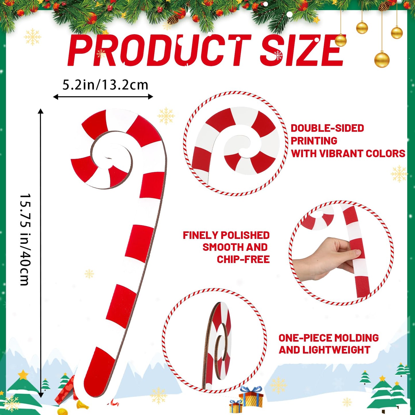 Yalikop 4 Pcs Large Christmas Candy Canes Decoration 15.75'' Wooden Red and White Peppermint Ornaments Lollipop Candy Cane Ornaments for Christmas Tree Xmas Crafts Party Decor (Classic)