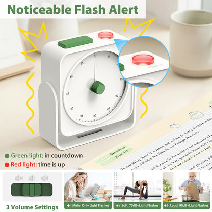 Rechargeable Visual Timer 60-Minute for Classroom Countdown Stopwatch Timer, w/Adjustable Stand for Homeschool Supplies Study Time Management Tool, for Desk Office Work Meetings, Mute Function, White