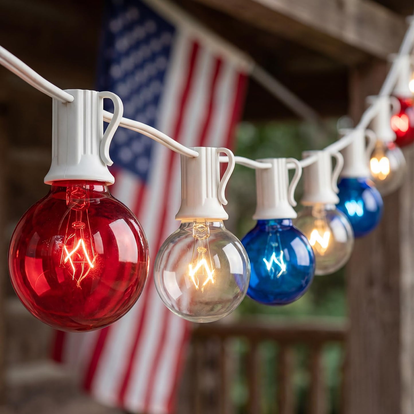 25Ft G40 Red White and Blue String Lights, 4th of July Decorations Lights Plug in with 27 5W Globe Light Bulbs, Waterproof Outdoor Patriotic Lights for Memorial Day Independence Day Home Patio Decor
