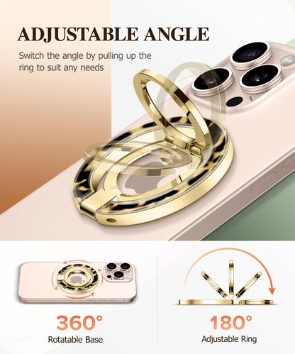 GVIEWIN Magnetic Phone Ring Holder, Compatible with MagSafe Phone Grip with Adjustable Stand, Magnet Phone Ring Kickstand for iPhone 17/16/15/14/13/12 Pro Max Plus Air/Other Phones (Glitter/Silver)