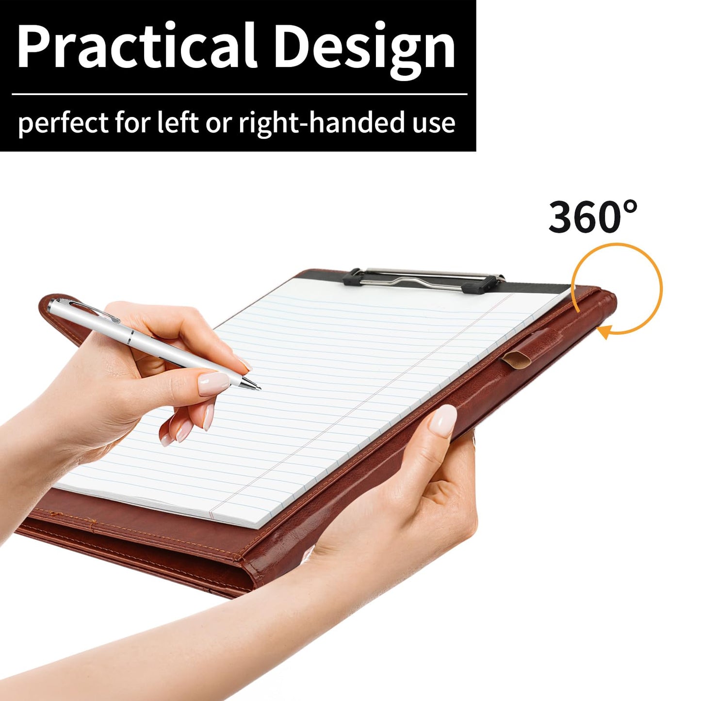 Professional Padfolio with Clipboard, Faux Leather Portfolio Folder Binder, Legal Pad Holder for A4 Letter Size Notepad, Resume, Writing Pad, Ideal Organizer for Business Office Conference (Brown)