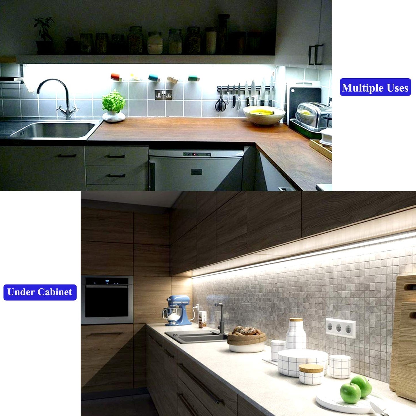 JUNWEN 40ft Daylight White Led Strip Lights, 6000K 12V Dimmable Flexible Led Tape Light, Cuttable Led Lights Strip for Bedroom Christmas, Kitchen, Cabinet, Mirror, Not Waterproof