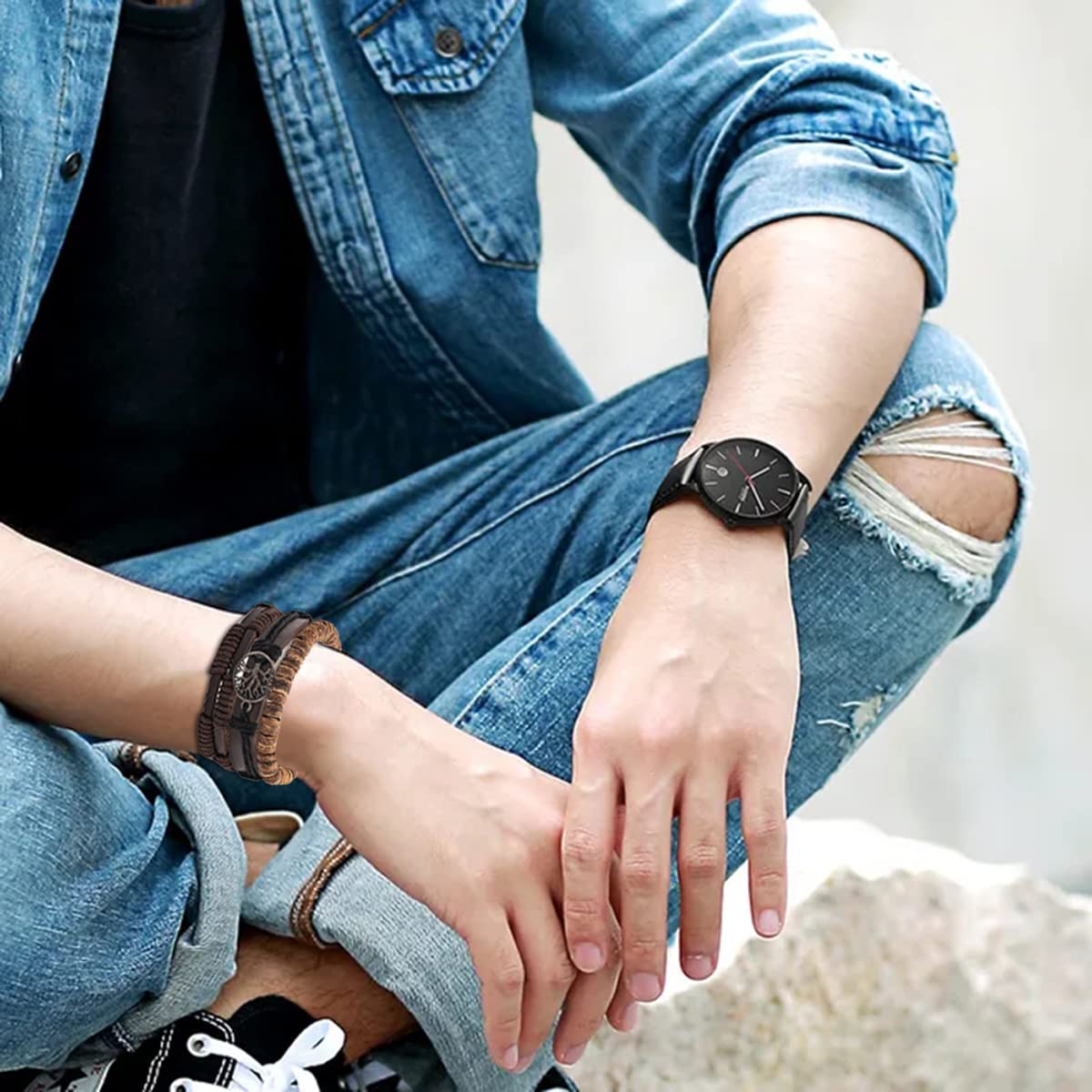 MOZAKA 27Pcs Braided Leather Bracelets for Men Women Ethnic Tribal Bracelets Leather Bracelets Wristband Woven Cuff Wrap Friendship Bracelets Adjustable