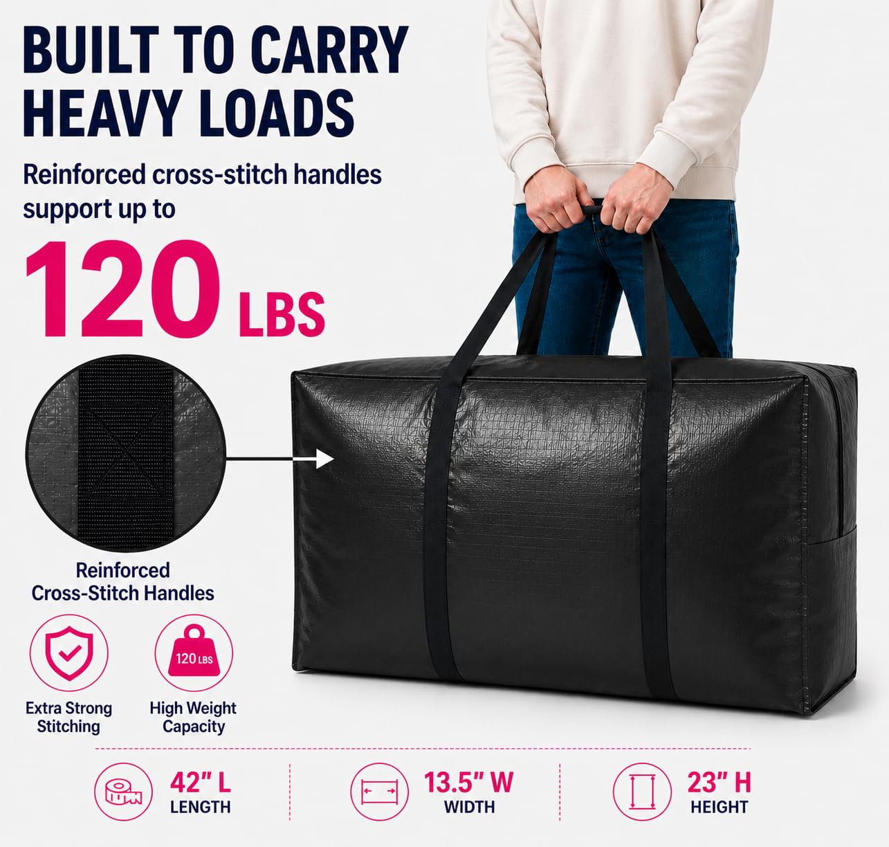 Extra Large Storage Bags, Jumbo Moving Tent Storage Bags, Foldable Big Black XXL Duffle Bag for Travel,Christmas Tree Bag, 42x23x13.5inch - 2PACK