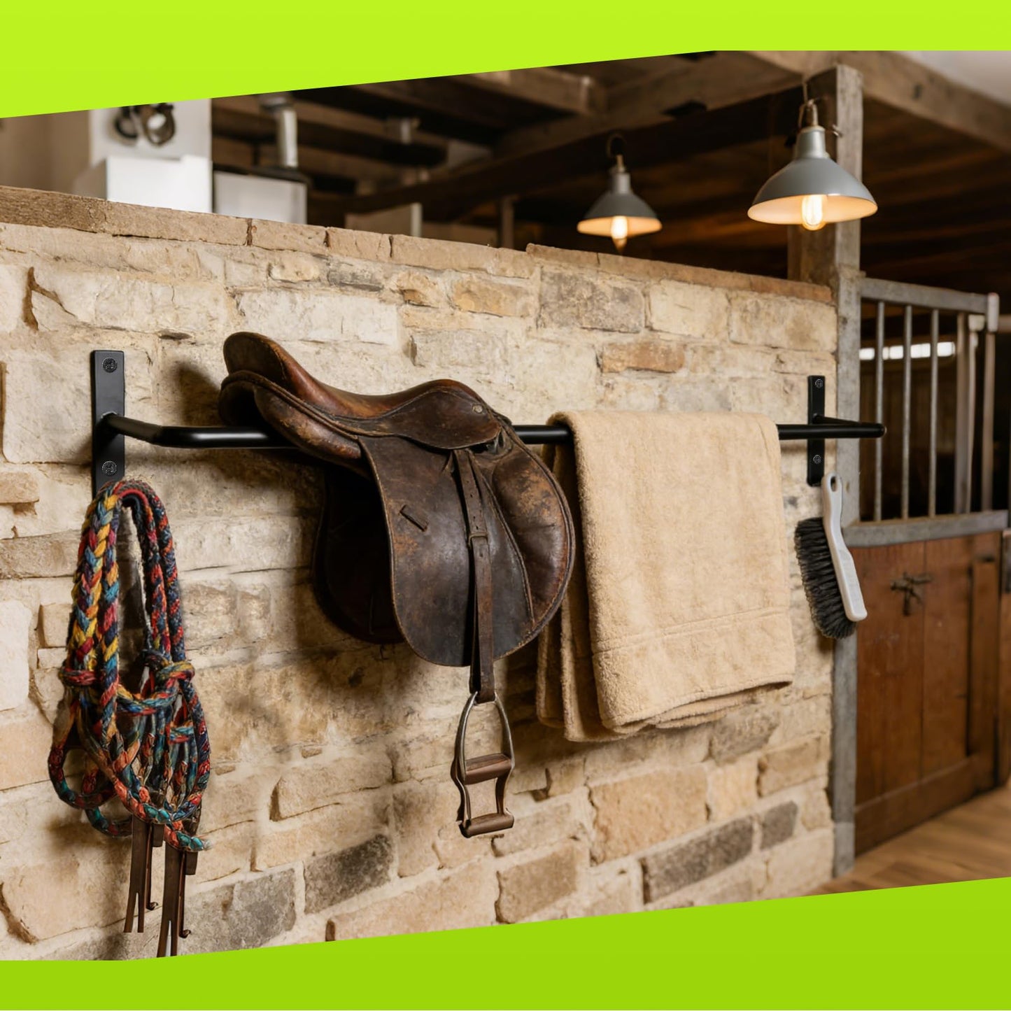 Zwinz 2Pcs Heavy Duty Horse Blanket Rack with Bridle Hooks, Wall Mounted Assembled Blanket Bar, Saddle Pad Rack for Horse Tack Storage, Black