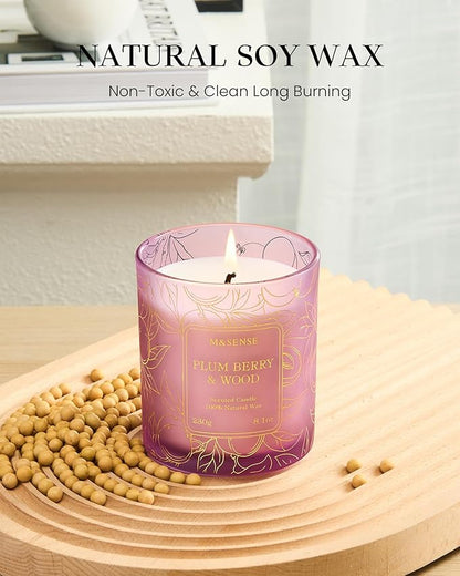 M&SENSE Fresh Melon Wooden Scented Soy Candles - Vegan, Naturally Scented, No Toxin Relaxing Candles for Stress Relief, 8.1oz 42-Hour Burn Time, Fall Winter Thanksgiving Christmas Housewarming Gift