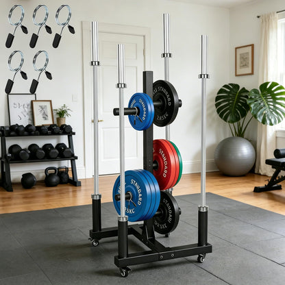laapee Weight Plate Rack for 2-inch Olympic Bumper Plate and Barbell, Weight Tree with 800 LBS Capacity, Heavy Duty Storage Racks with 4 Barbell Holder & Lockable Wheels for Home Gym Garaage Gym