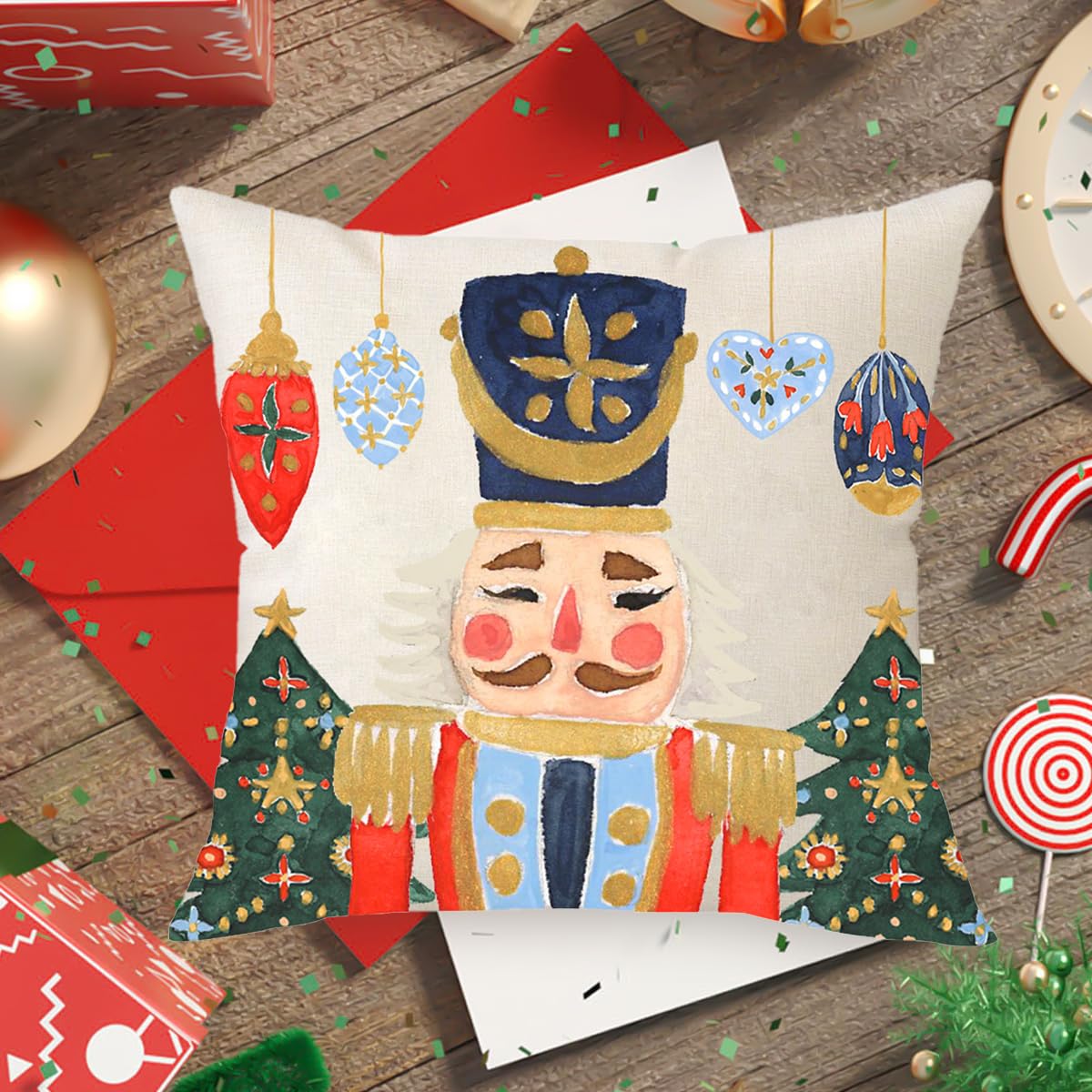 MFGNEH Christmas Pillow Covers 18x18 Merry Christmas Nutcracker Decoration Holiday Farmhouse Christmas Winter Decor Throw Cushion Case for Home Couch