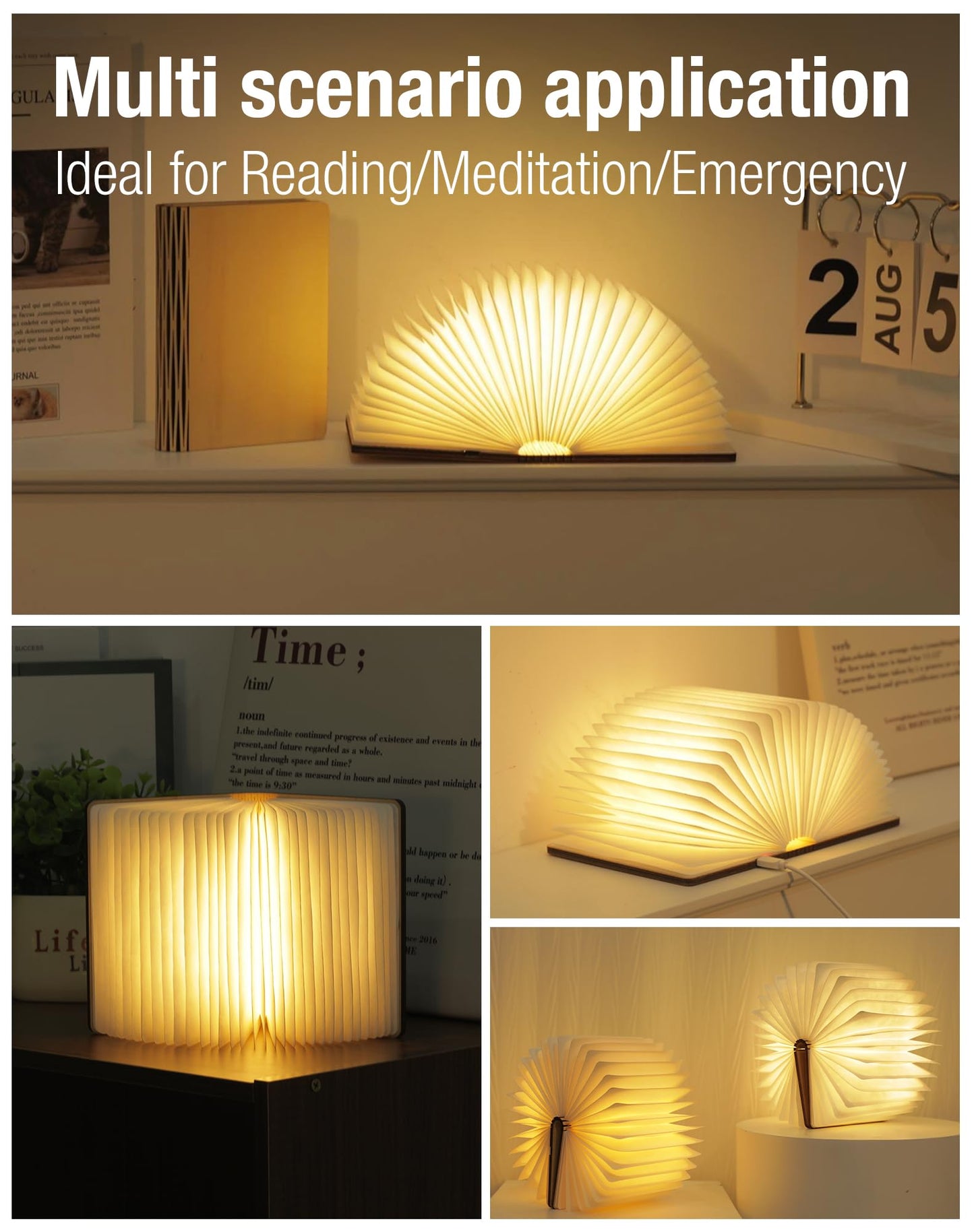 ZBOLE 5.7 Inch Wooden Book Lamp - Portable Folding LED Book Light for Reading, Home & Library Decor, Unique Gift for Book Lovers, Magnetic Night Light (Walnut)