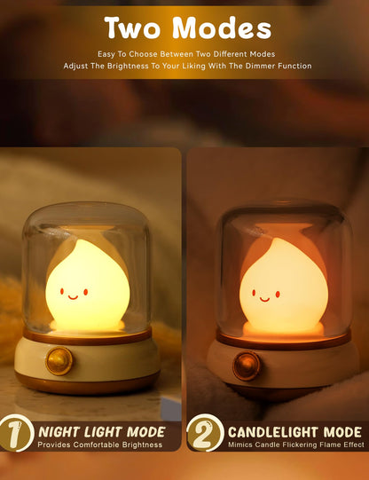 WANIDEA Flameless Candles Lamp, Led Candles,Cute Kerosene Lamp,Silicone Flame Amber Light,Adjustable Dimmable Rechargeable Night Light for Kids,Girls,Teenager Kids Bedroom Christmas