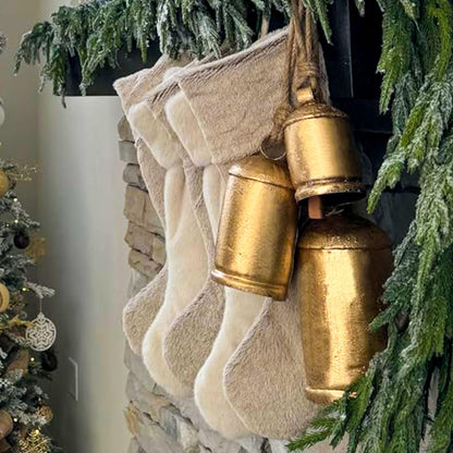 Christmas Hanging Large Cow Bells – Set of 3 (8” 6”4” Inch) | Rustic Golden Metal Bells for Farmhouse, Garden & Holiday Décor
