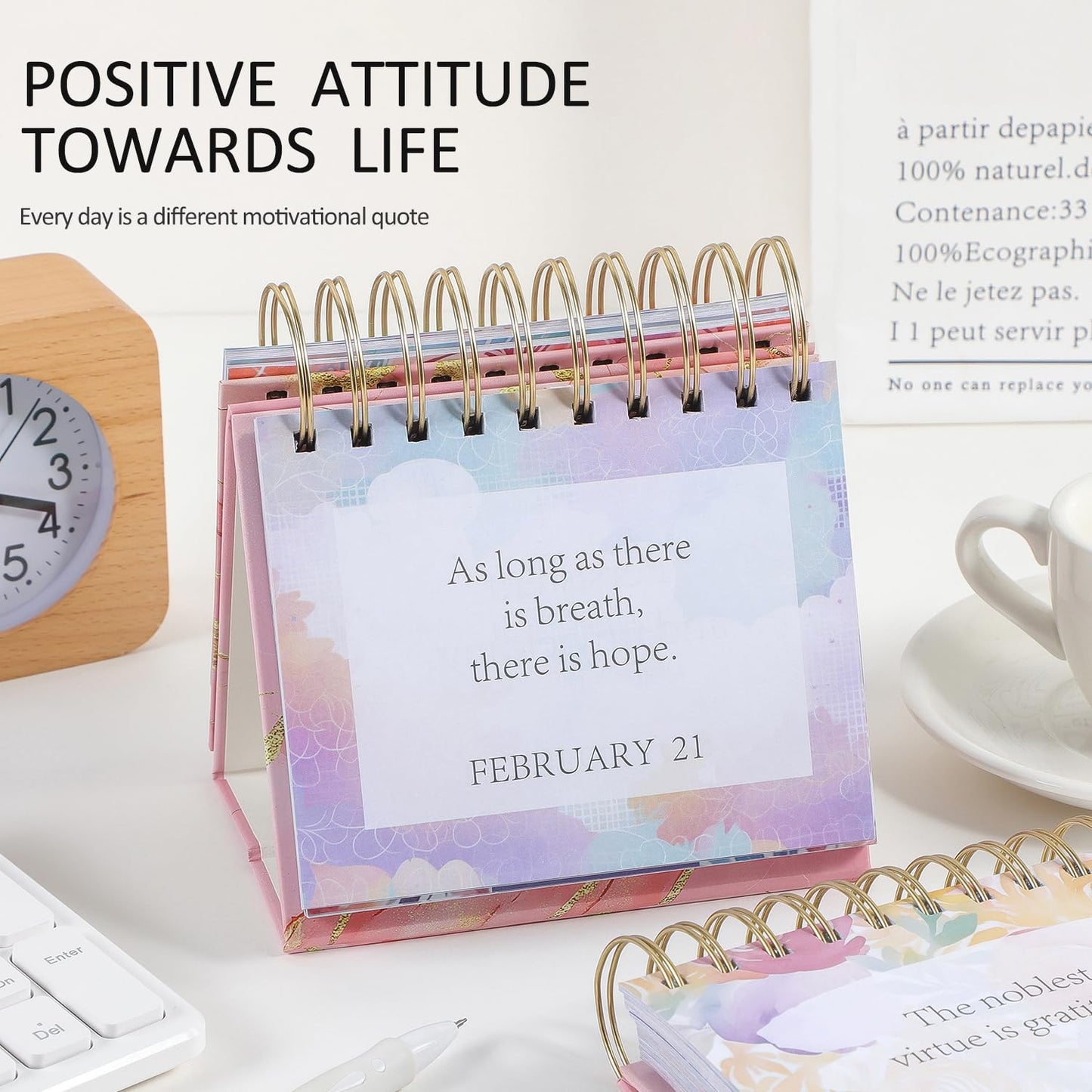 Daily Flip Calendar with Inspirational Quotes - Motivational Perpetual Calendar Desk Office Home Decor for Women, Gifts Desk Accessories for Girls Positive Affirmations