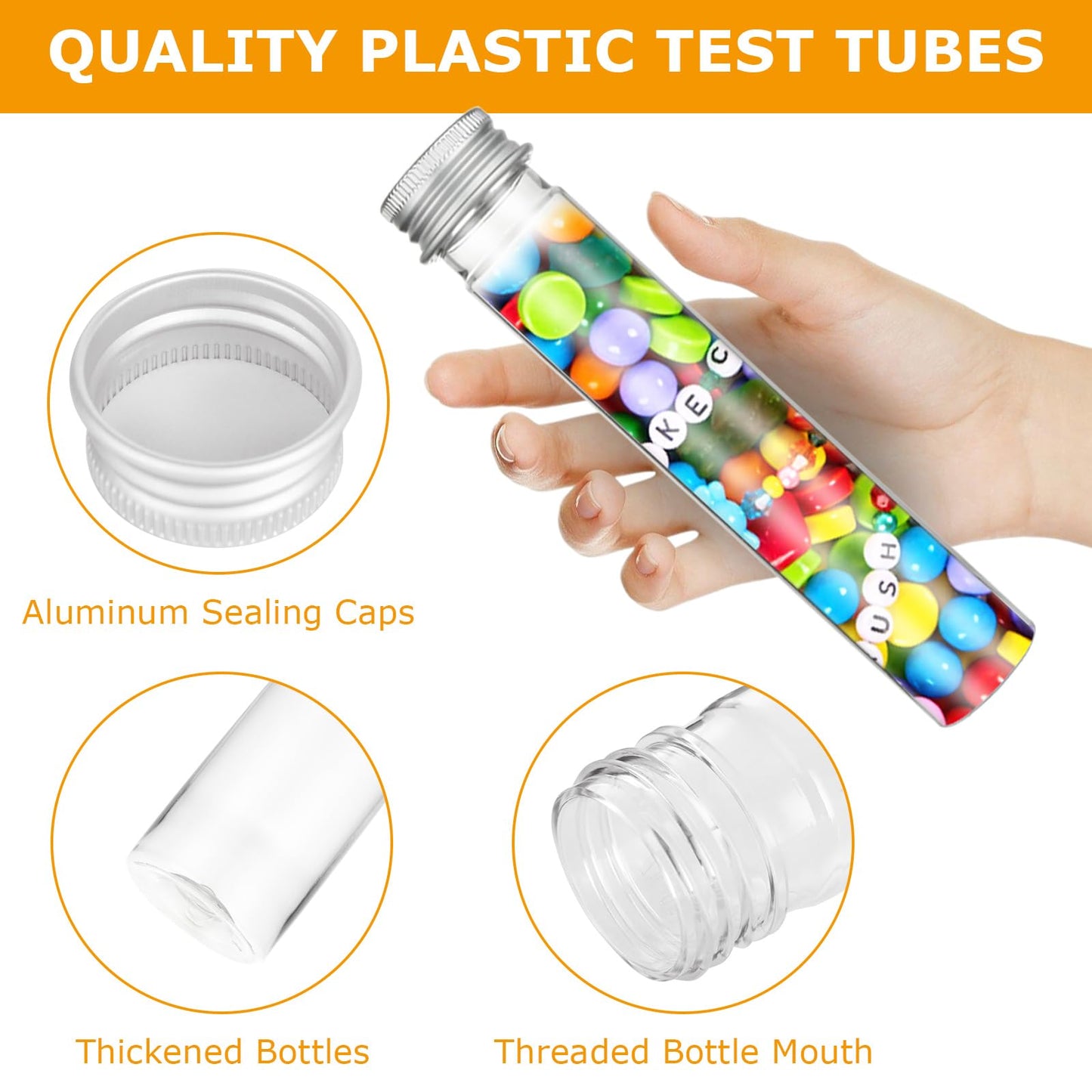 Oungy 50 Pack 65ML Plastic Test Tubes with Screw Caps Plastic Candy Tubes Clear Bath Salt Tubes Gumball Tubes Container Vials for Candy Bath Salts Spices Party Favors