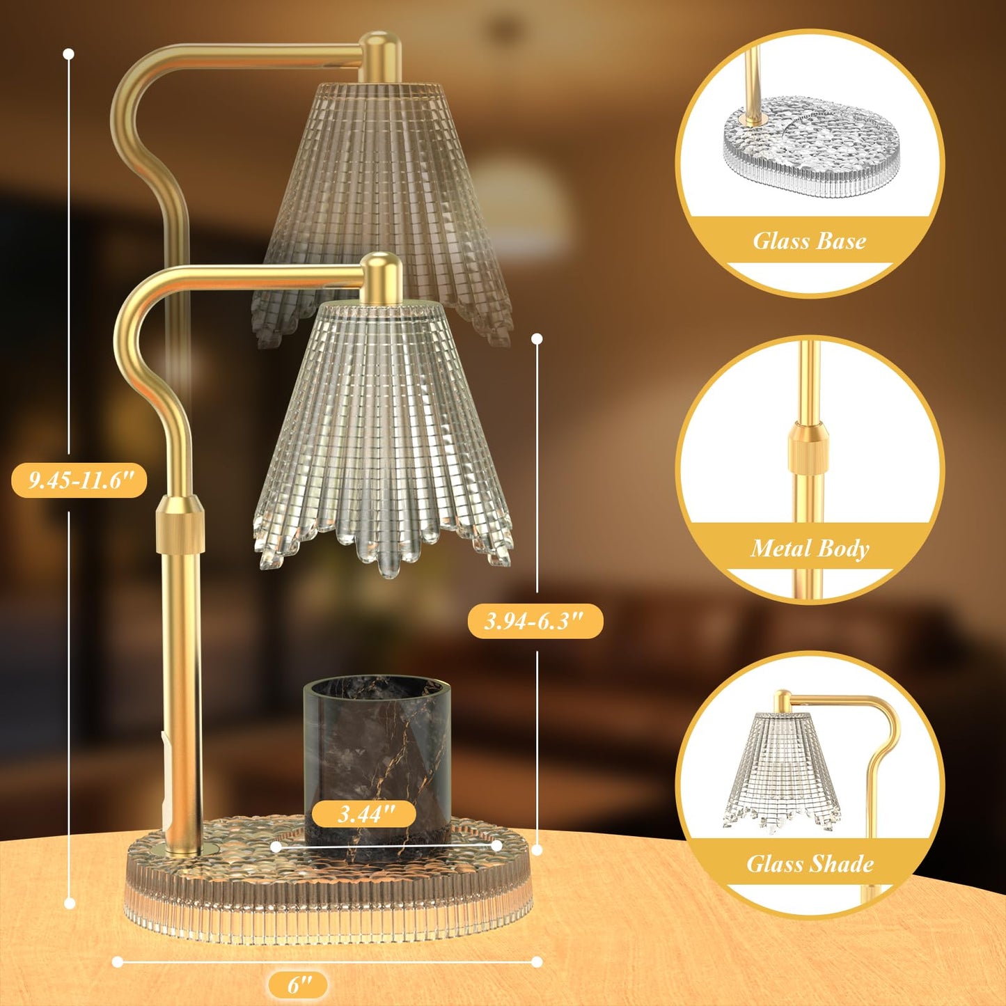 WYghyronic Candle Warmer Lamp with Timer & Dimmable 4-Level Brightness - Adjustable Height,for New Home Bedroom, Gifts for Women (Clear)