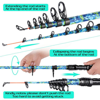 Sougayilang Telescopic Fishing Rod and Reel Combo – Full Kit with Carrier Bag, 11+1 Bearings Spinning Reel, Carbon Fiber Travel Pole for Bass, Trout, Catfish, Redfish – Saltwater Freshwater