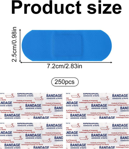 Blue Metal Detectable Adhesive Bandages - Waterproof, High-Visibility, Latex-Free | Flexible Wound Protection (250 Count)
