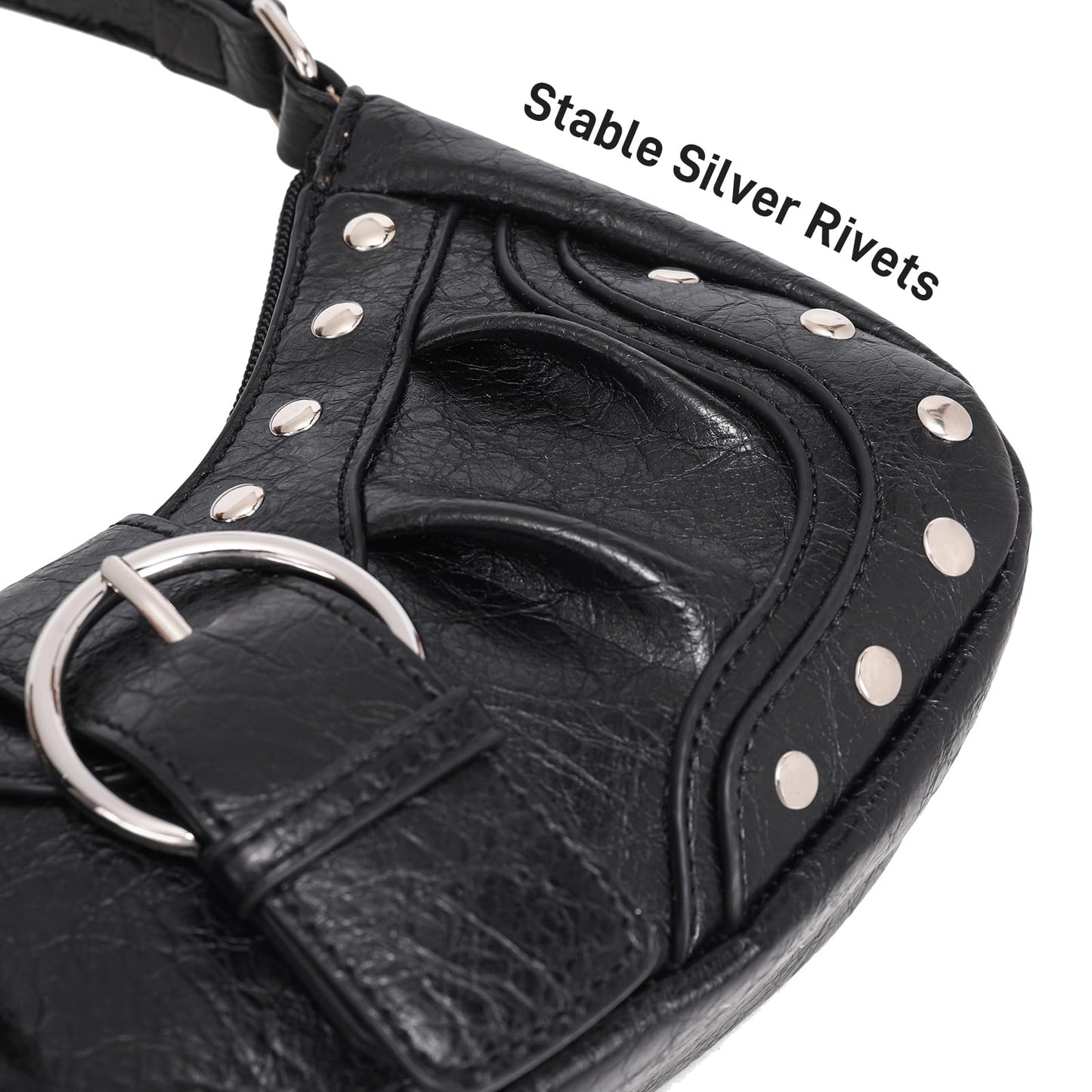 HIYOLALA Y2K Purse Small Shoulder Bags for Women with Rivets Punk Style Goth Grunge Emo Handbag
