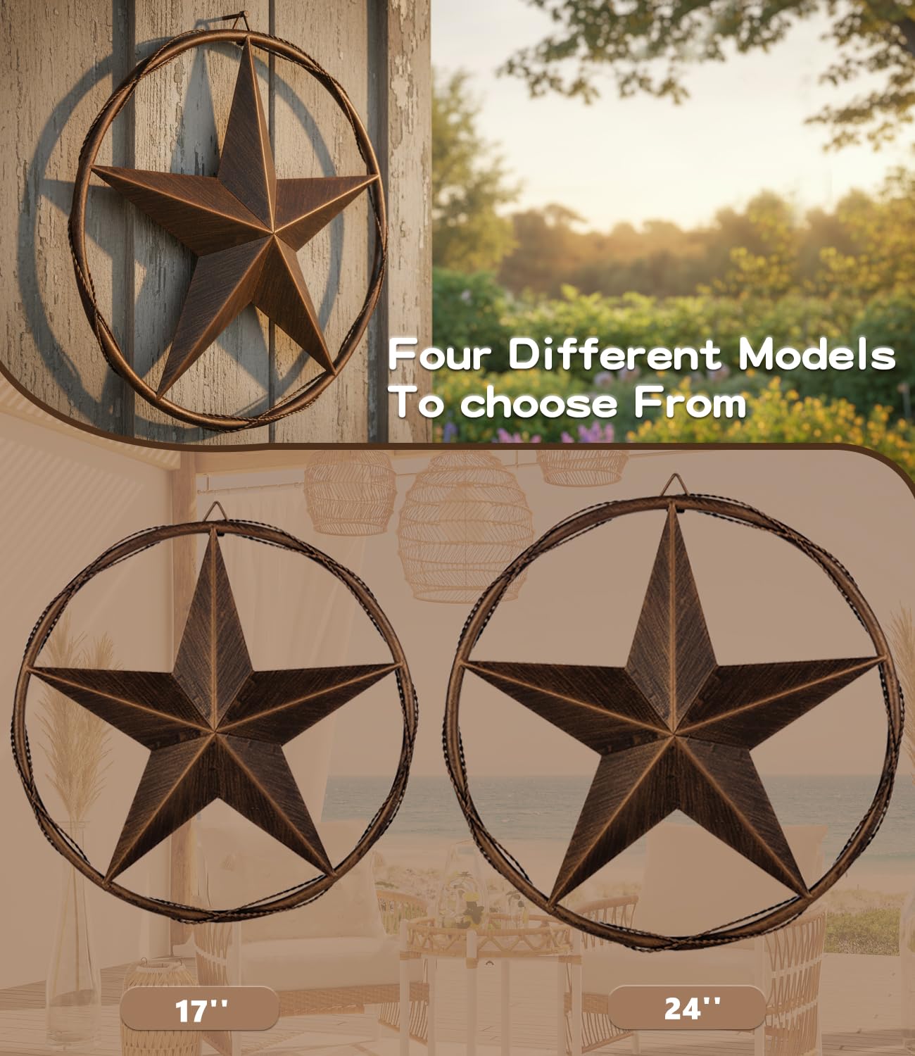 Ontrip 17.5" Metal Barn Star Wall Decor, Rustic Western Lone Star Metal Wall Art, Powder-Coated Iron, Indoor/Outdoor Porch Patio Fence Fireplace Farmhouse Decor, Housewarming Gift